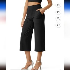 G4Free Capri Pants Wide Leg Yoga Dress Cropped Medium Black High Rise Stretch